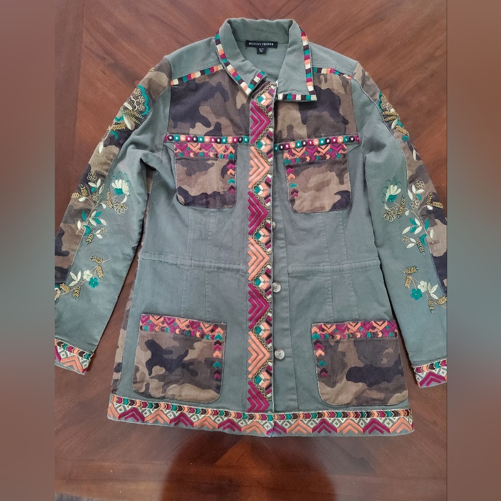 Boston Proper Multicolor Embroidered Utility Jacket, Size M